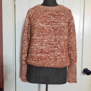 Rust & White Marl Heathered Sweater Chunky Knit Pullover Big Cuffs Warm EUC